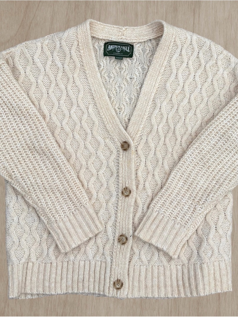 Vintage Y2K American Eagle Green Tag Oversized Cream Button-down Sweater, Sz XS